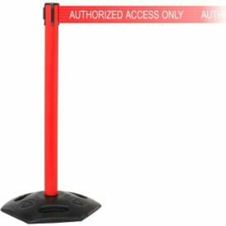 QUEUE SOLUTIONS WeatherMaster Xtra Retractable Belt Barrier, 40in Red Post, 11' Red inAuthorized Access Onlyin Belt WMR250XR-RWA110